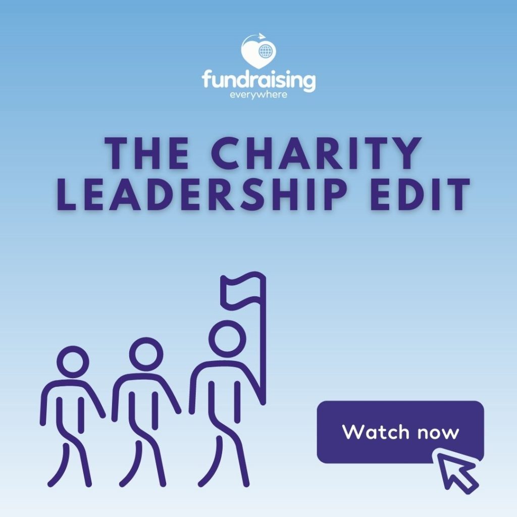 The charity leadership edit. Light blue gradient background, purple text.