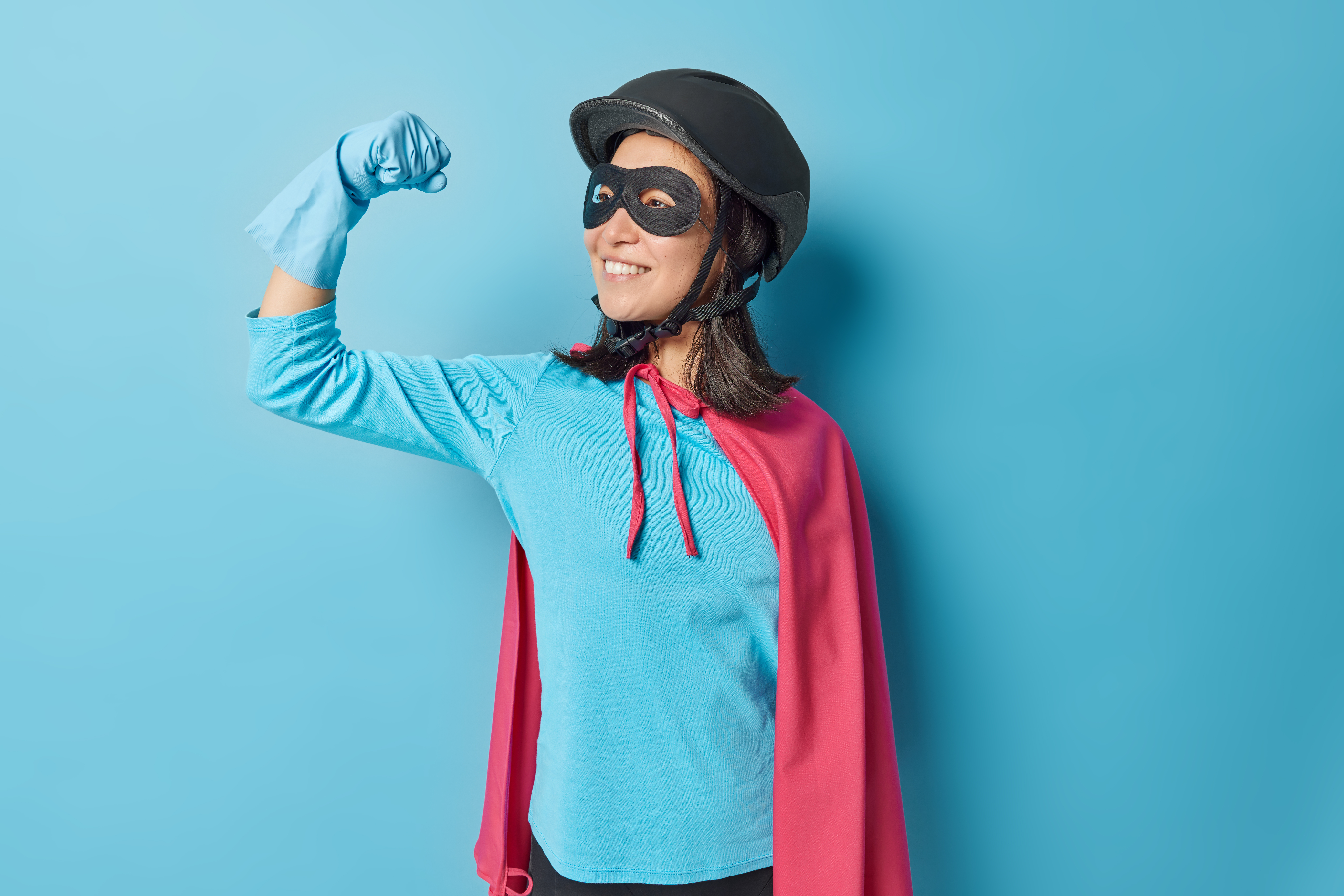 waist up shot of brave positive women superhero fundraiser